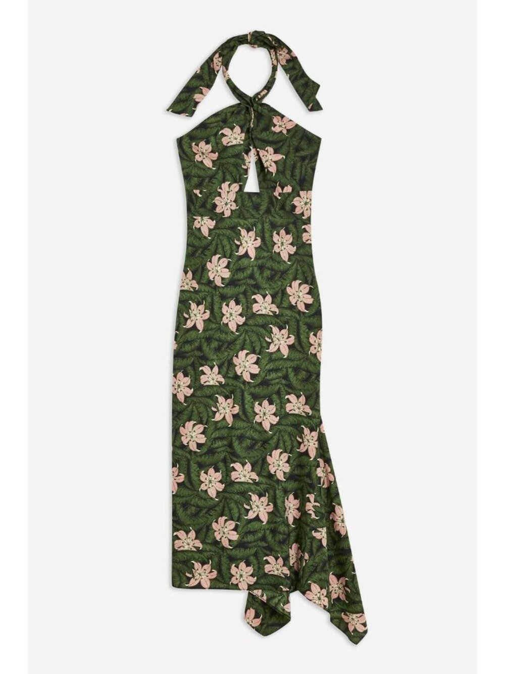 🆕TOPSHOP Hibiscus Floral Halter Midi Dress Green 10 - Picture 4 of 11
